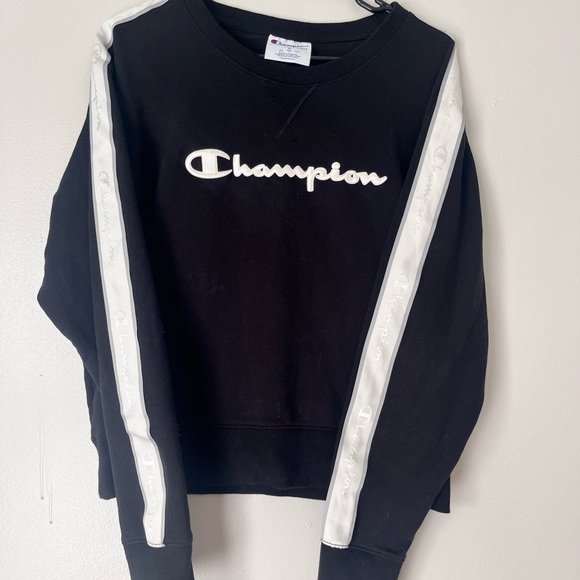 Champion Sweaters - Champion Women's Black Crew Neck Sweater with White Trim